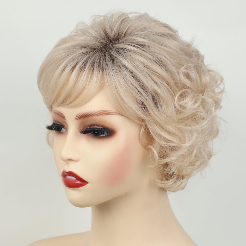 Grey Curly Bob Wigs for Women Short Wavy Silver Wig Old Lady Synthetic Wig - Wigtrends