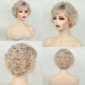 Grey Curly Bob Wigs for Women Short Wavy Silver Wig Old Lady Synthetic Wig - Wigtrends