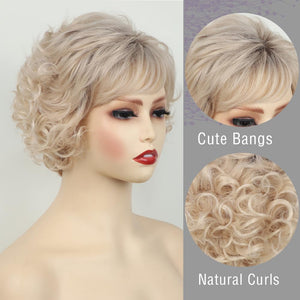 Grey Curly Bob Wigs for Women Short Wavy Silver Wig Old Lady Synthetic Wig - Wigtrends