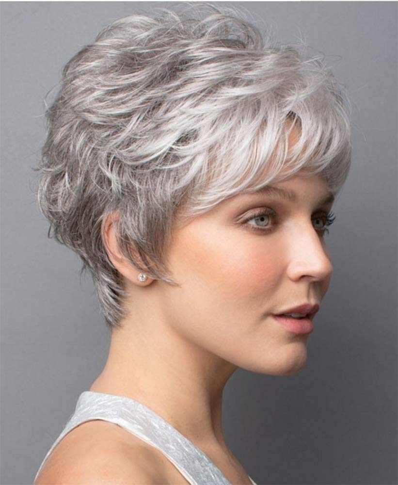 Grey Curly Bob Wigs for Women Short Wavy Silver Wig Old Lady Synthetic Wig - Wigtrends