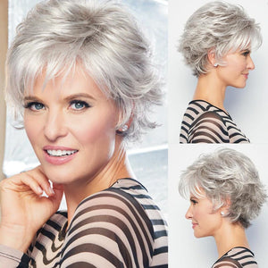 Grey Curly Bob Wigs for Women Short Wavy Silver Wig Old Lady Synthetic Wig - Wigtrends