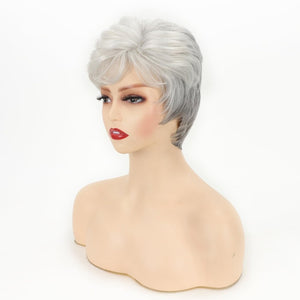 Grey Curly Bob Wigs for Women Short Wavy Silver Wig Old Lady Synthetic Wig - Wigtrends