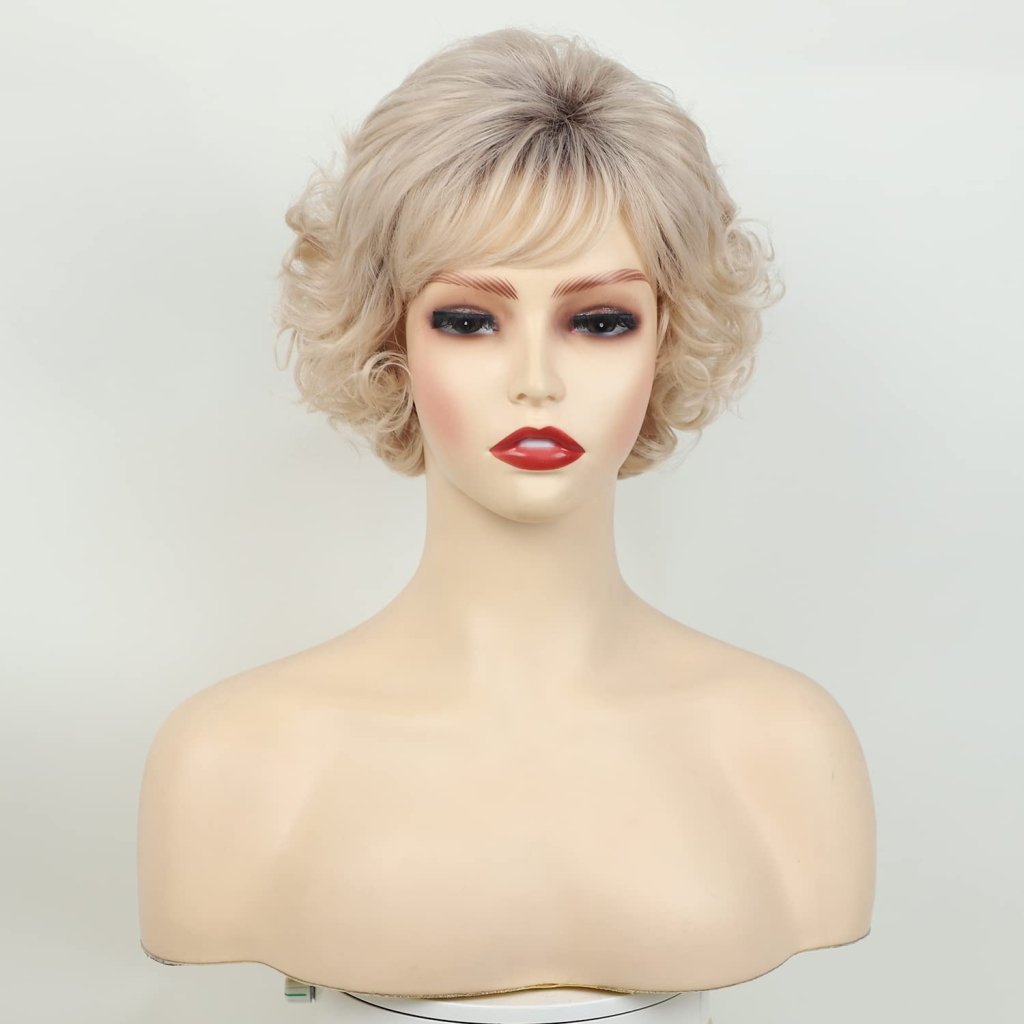 Grey Curly Bob Wigs for Women Short Wavy Silver Wig Old Lady Synthetic Wig - Wigtrends