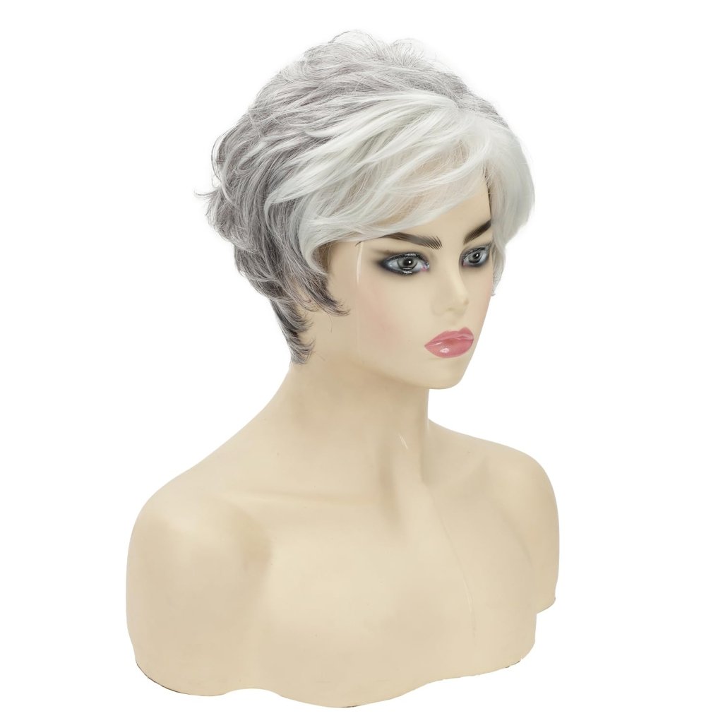 Grey Curly Bob Wigs for Women Short Wavy Silver Wig Old Lady Synthetic Wig - Wigtrends