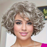 Grey Curly Bob Wigs for Women Short Wavy Silver Wig Old Lady Synthetic Wig - Wigtrends