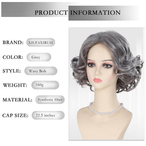 Grey Curly Bob Wigs for Women Short Wavy Silver Wig Old Lady Synthetic Wig - Wigtrends