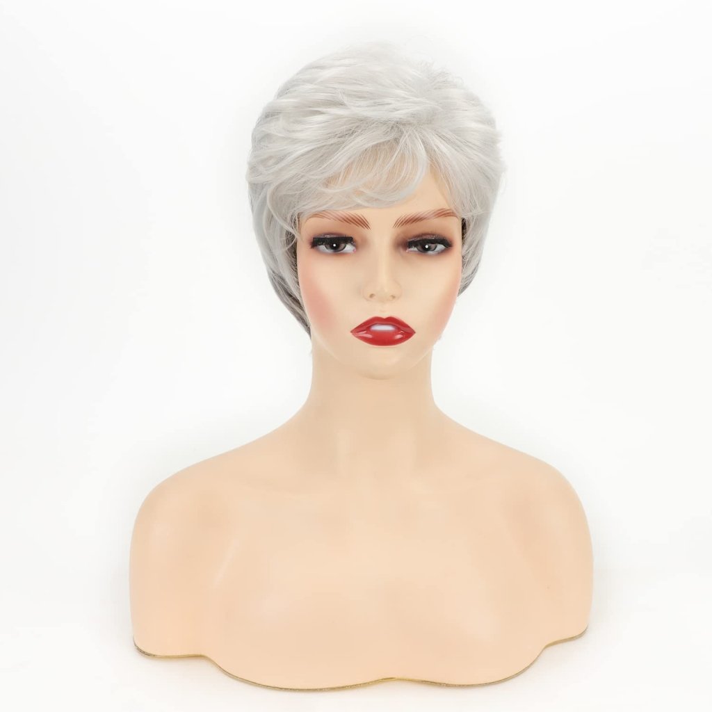 Grey Curly Bob Wigs for Women Short Wavy Silver Wig Old Lady Synthetic Wig - Wigtrends