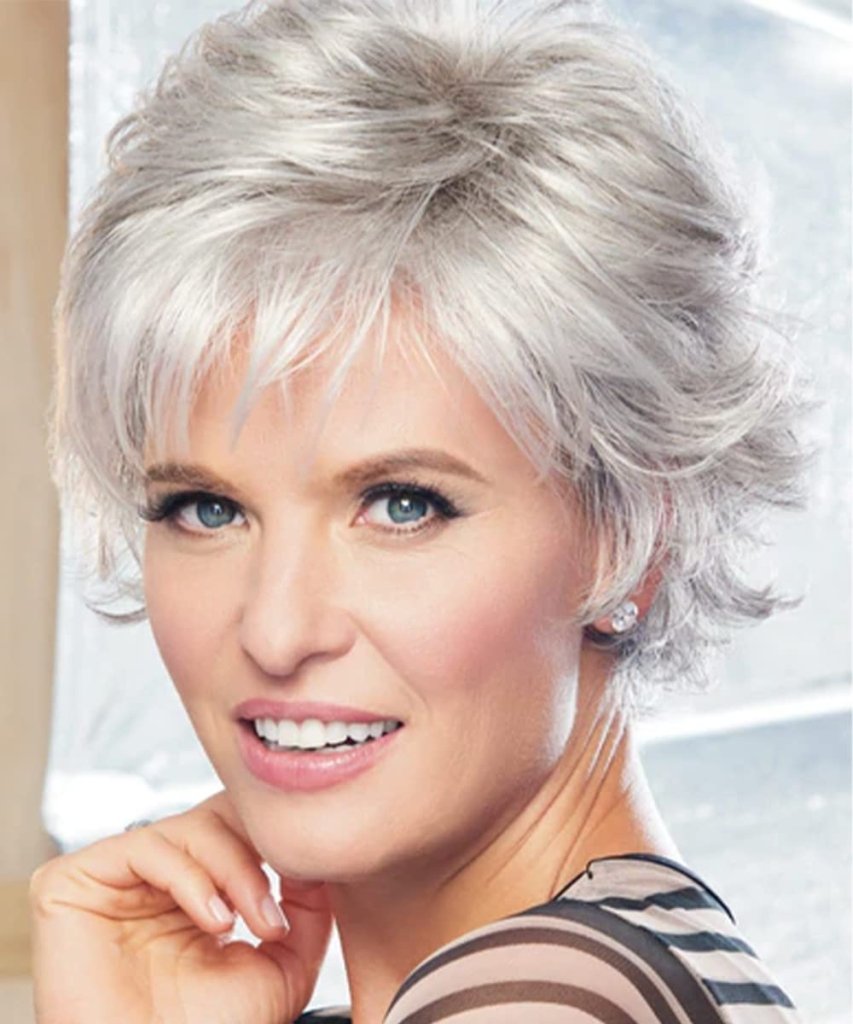 Grey Curly Bob Wigs for Women Short Wavy Silver Wig Old Lady Synthetic Wig - Wigtrends