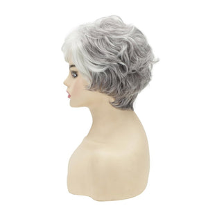 Grey Curly Bob Wigs for Women Short Wavy Silver Wig Old Lady Synthetic Wig - Wigtrends