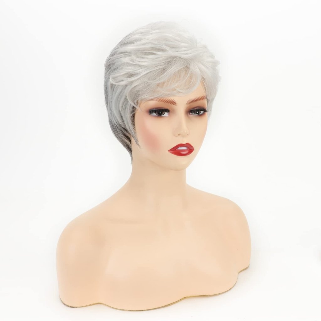 Grey Curly Bob Wigs for Women Short Wavy Silver Wig Old Lady Synthetic Wig - Wigtrends