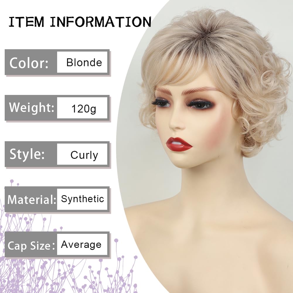 Grey Curly Bob Wigs for Women Short Wavy Silver Wig Old Lady Synthetic Wig - Wigtrends