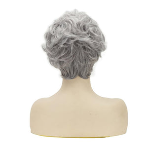 Grey Curly Bob Wigs for Women Short Wavy Silver Wig Old Lady Synthetic Wig - Wigtrends