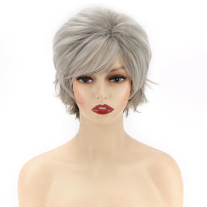 Grey Curly Bob Wigs for Women Short Wavy Silver Wig Old Lady Synthetic Wig - Wigtrends