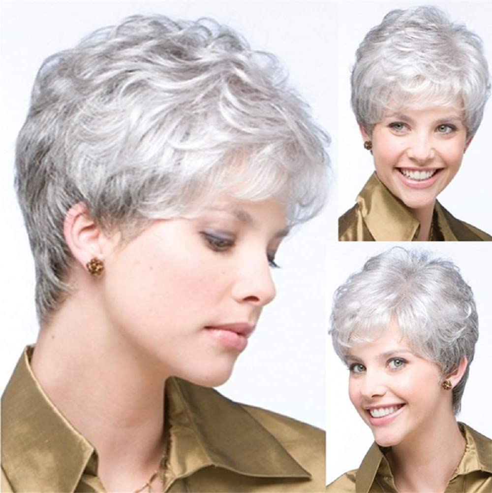 Grey Curly Bob Wigs for Women Short Wavy Silver Wig Old Lady Synthetic Wig - Wigtrends