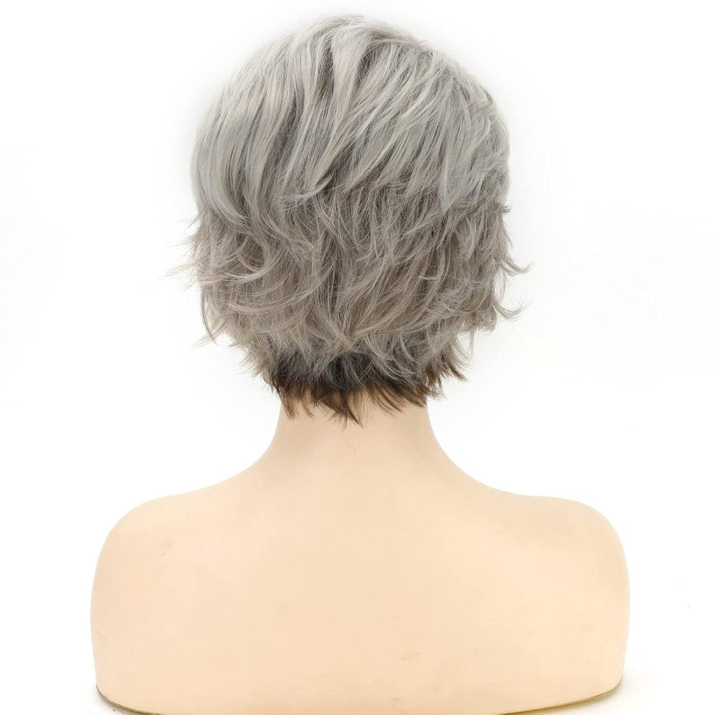 Grey Curly Bob Wigs for Women Short Wavy Silver Wig Old Lady Synthetic Wig - Wigtrends