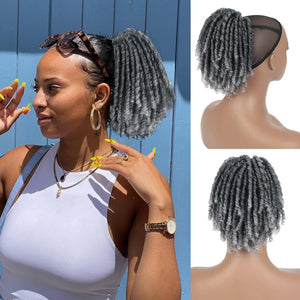 Grey Drawstring Ponytail Salt and Pepper Pony Tails Hair Extensions for Black Women 18inch Synthetic Curly Ponytails Extension Clip in on Hair Pieces for Women - Wigtrends