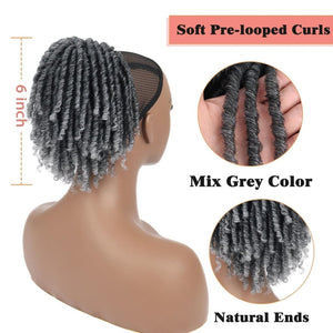 Grey Drawstring Ponytail Salt and Pepper Pony Tails Hair Extensions for Black Women 18inch Synthetic Curly Ponytails Extension Clip in on Hair Pieces for Women - Wigtrends