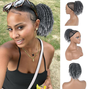 Grey Drawstring Ponytail Salt and Pepper Pony Tails Hair Extensions for Black Women 18inch Synthetic Curly Ponytails Extension Clip in on Hair Pieces for Women - Wigtrends