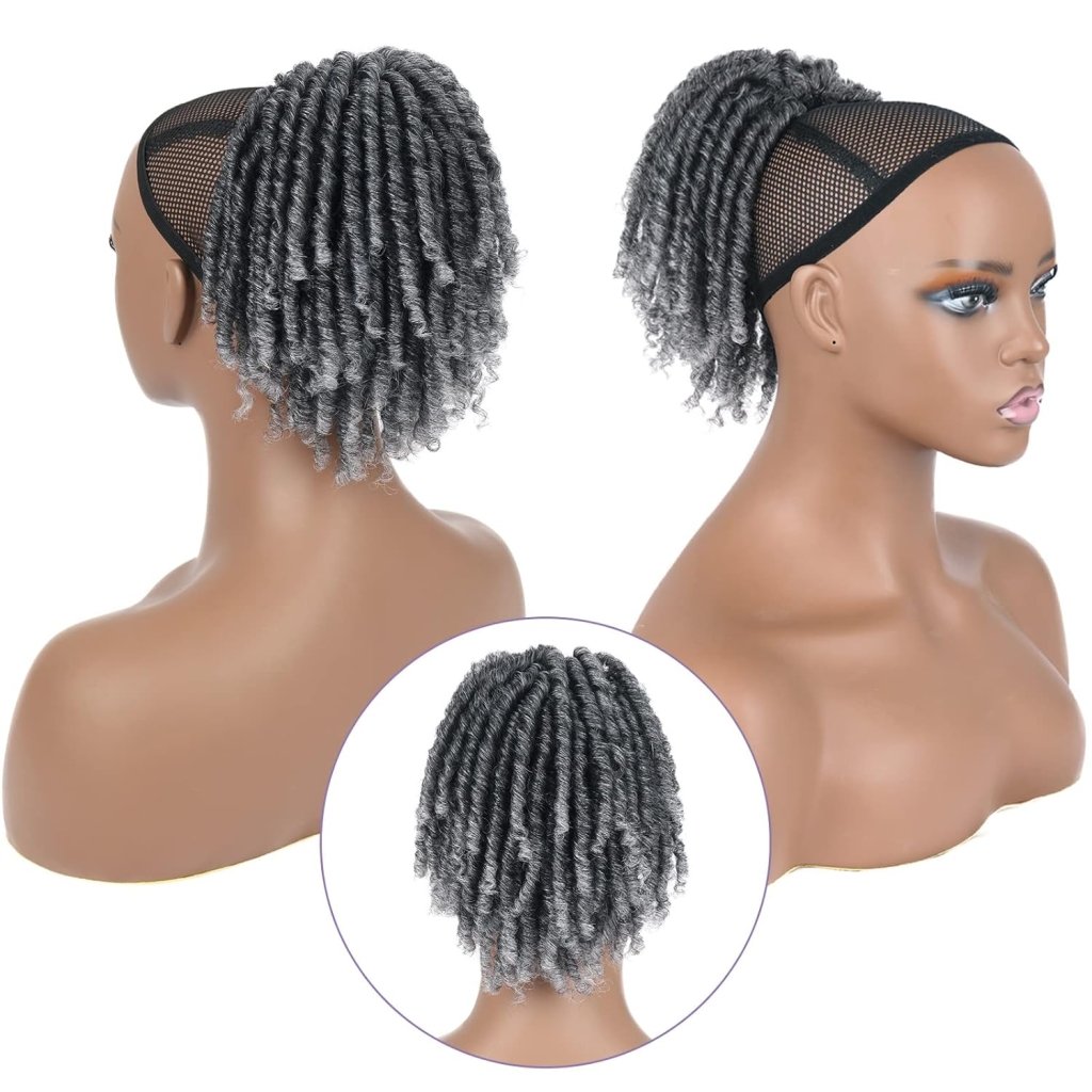 Grey Drawstring Ponytail Salt and Pepper Pony Tails Hair Extensions for Black Women 18inch Synthetic Curly Ponytails Extension Clip in on Hair Pieces for Women - Wigtrends