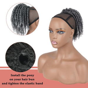 Grey Drawstring Ponytail Salt and Pepper Pony Tails Hair Extensions for Black Women 18inch Synthetic Curly Ponytails Extension Clip in on Hair Pieces for Women - Wigtrends