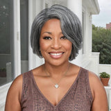 Grey Human Hair Wig for Women Layered Salt and Pepper Pixie Cut Wigs - Wigtrends