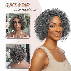 Grey Human Hair Wig for Women Layered Salt and Pepper Pixie Cut Wigs - Wigtrends