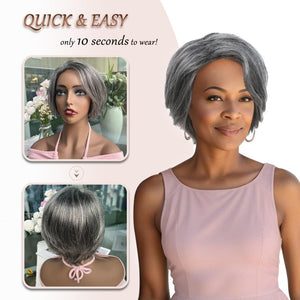 Grey Human Hair Wig for Women Layered Salt and Pepper Pixie Cut Wigs - Wigtrends