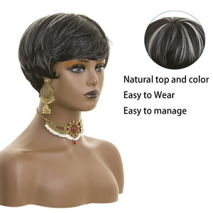 Grey Pixie Cut Human Hair Wig Salt and Pepper Wigs - Wigtrends