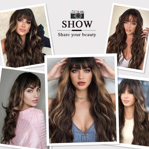 Grey Wig with Bangs Long Curly Synthetic Wigs for White Women 20 Inches - Wigtrends