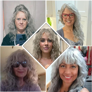 Grey Wig with Bangs Long Curly Synthetic Wigs for White Women 20 Inches - Wigtrends