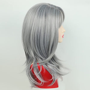 Grey Wigs for White Women Medium Length Layered Silver Gray Wavy Wig Salt and Pepper Wigs for Women - Wigtrends