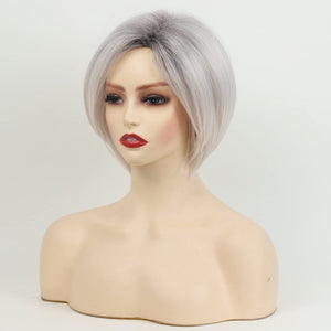 Grey Wigs for White Women Medium Length Layered Silver Gray Wavy Wig Salt and Pepper Wigs for Women - Wigtrends