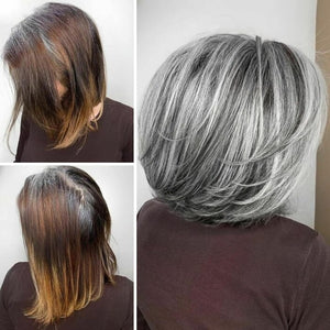 Grey Wigs for White Women Medium Length Layered Silver Gray Wavy Wig Salt and Pepper Wigs for Women - Wigtrends