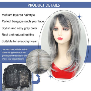 Grey Wigs for White Women Medium Length Layered Silver Gray Wavy Wig Salt and Pepper Wigs for Women - Wigtrends