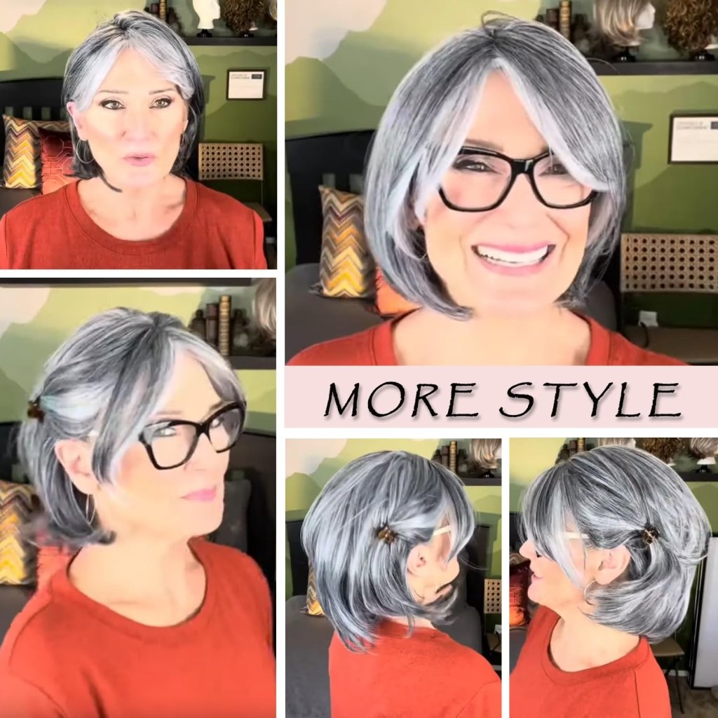 Grey Wigs for White Women Medium Length Layered Silver Gray Wavy Wig Salt and Pepper Wigs for Women - Wigtrends