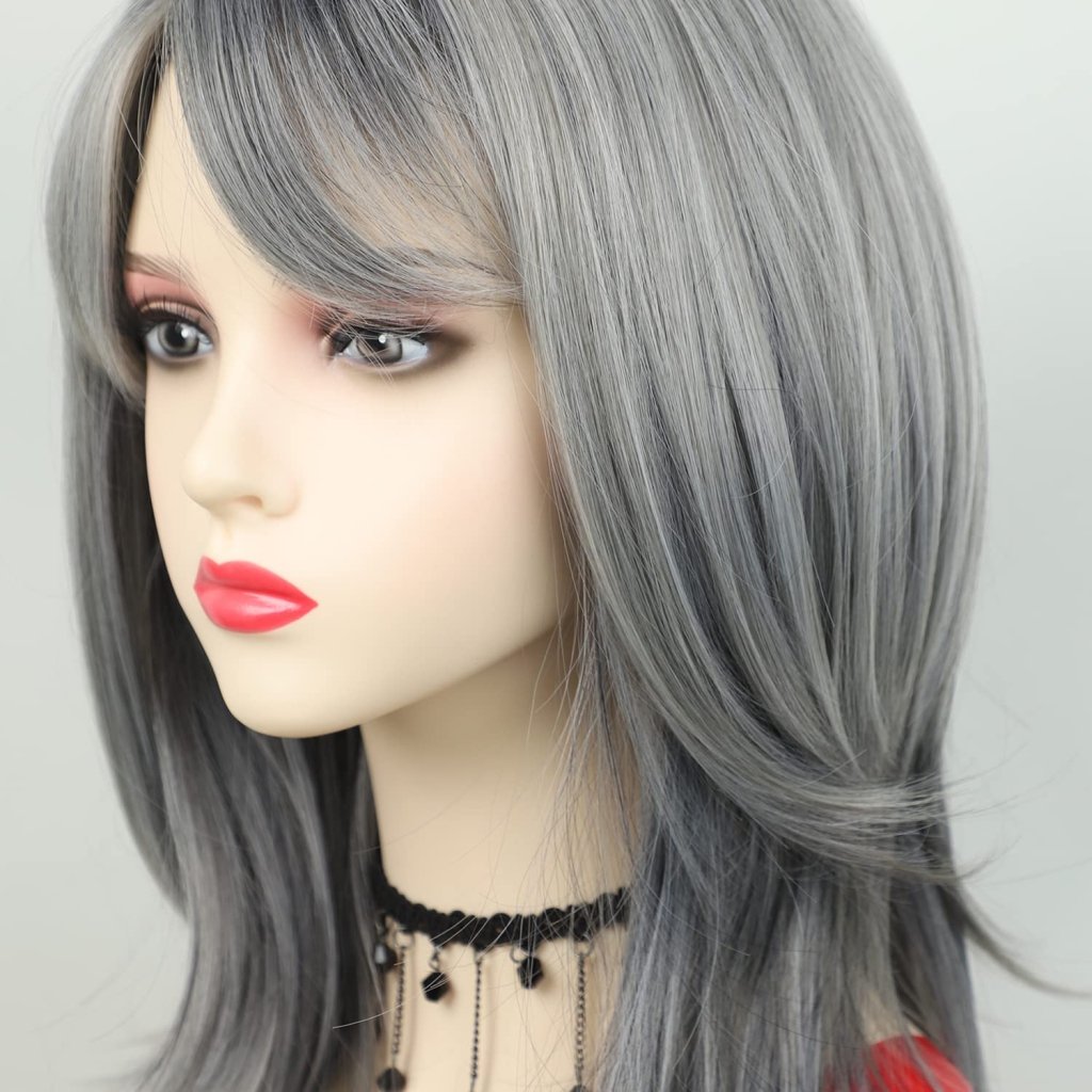 Grey Wigs for White Women Medium Length Layered Silver Gray Wavy Wig Salt and Pepper Wigs for Women - Wigtrends