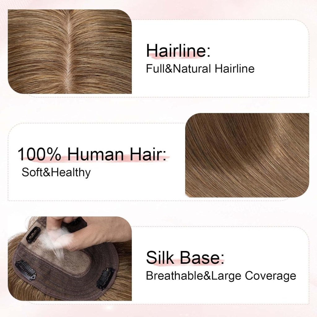 Hair Topper for Women 100% Human Hair Topper with No Bangs Hair Pieces Thinning Hair 12 Inch Camel mixed Light Gold - Wigtrends