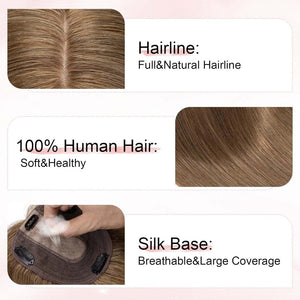 Hair Topper for Women 100% Human Hair Topper with No Bangs Hair Pieces Thinning Hair 12 Inch Camel mixed Light Gold - Wigtrends