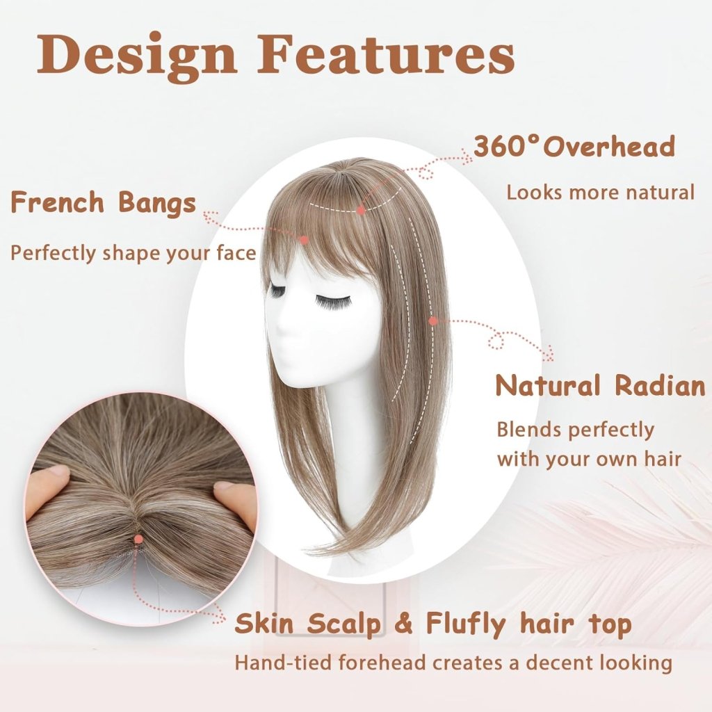 Hair Topper with Bangs Hair Clip 360° 3D Cover Fluffy Wigs Hair Piece with Thinning Hair - Wigtrends