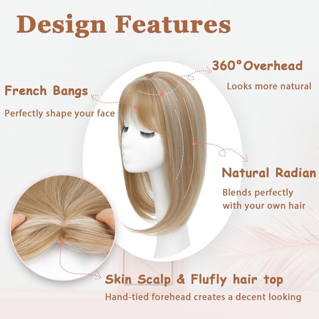 Hair Topper with Bangs Hair Clip 360° 3D Cover Fluffy Wigs Hair Piece with Thinning Hair - Wigtrends