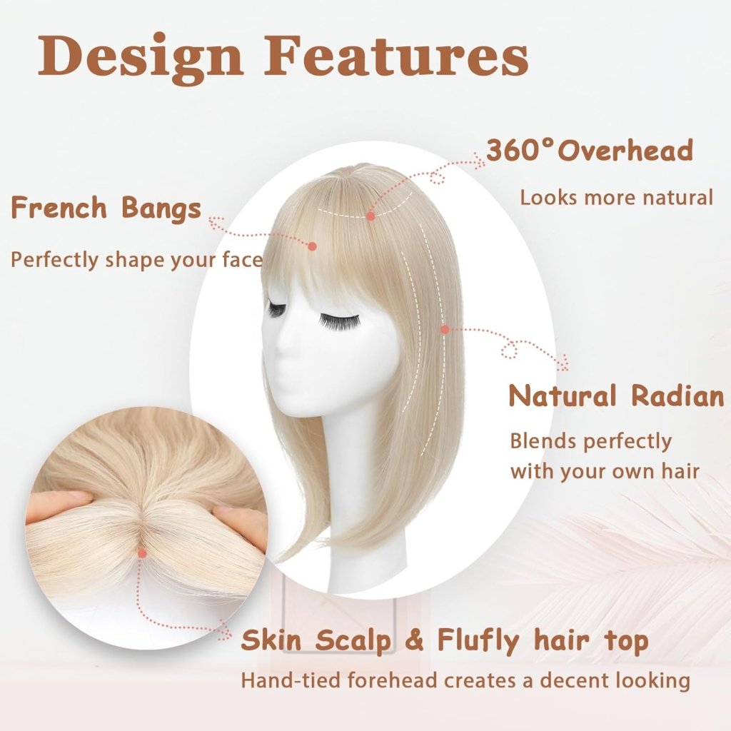 Hair Topper with Bangs Hair Clip 360° 3D Cover Fluffy Wigs Hair Piece with Thinning Hair - Wigtrends