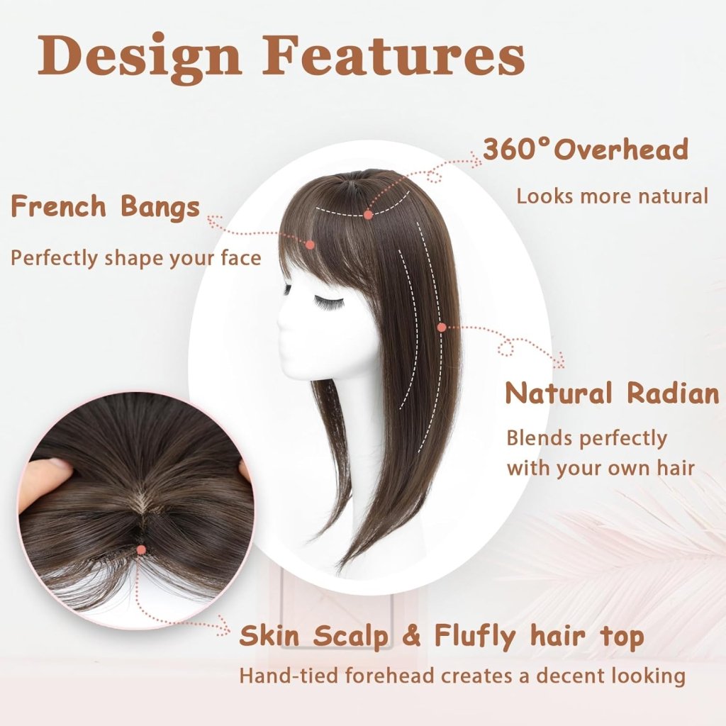 Hair Topper with Bangs Hair Clip 360° 3D Cover Fluffy Wigs Hair Piece with Thinning Hair - Wigtrends