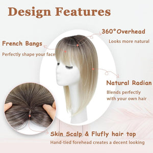 Hair Topper with Bangs Hair Clip 360° 3D Cover Fluffy Wigs Hair Piece with Thinning Hair - Wigtrends