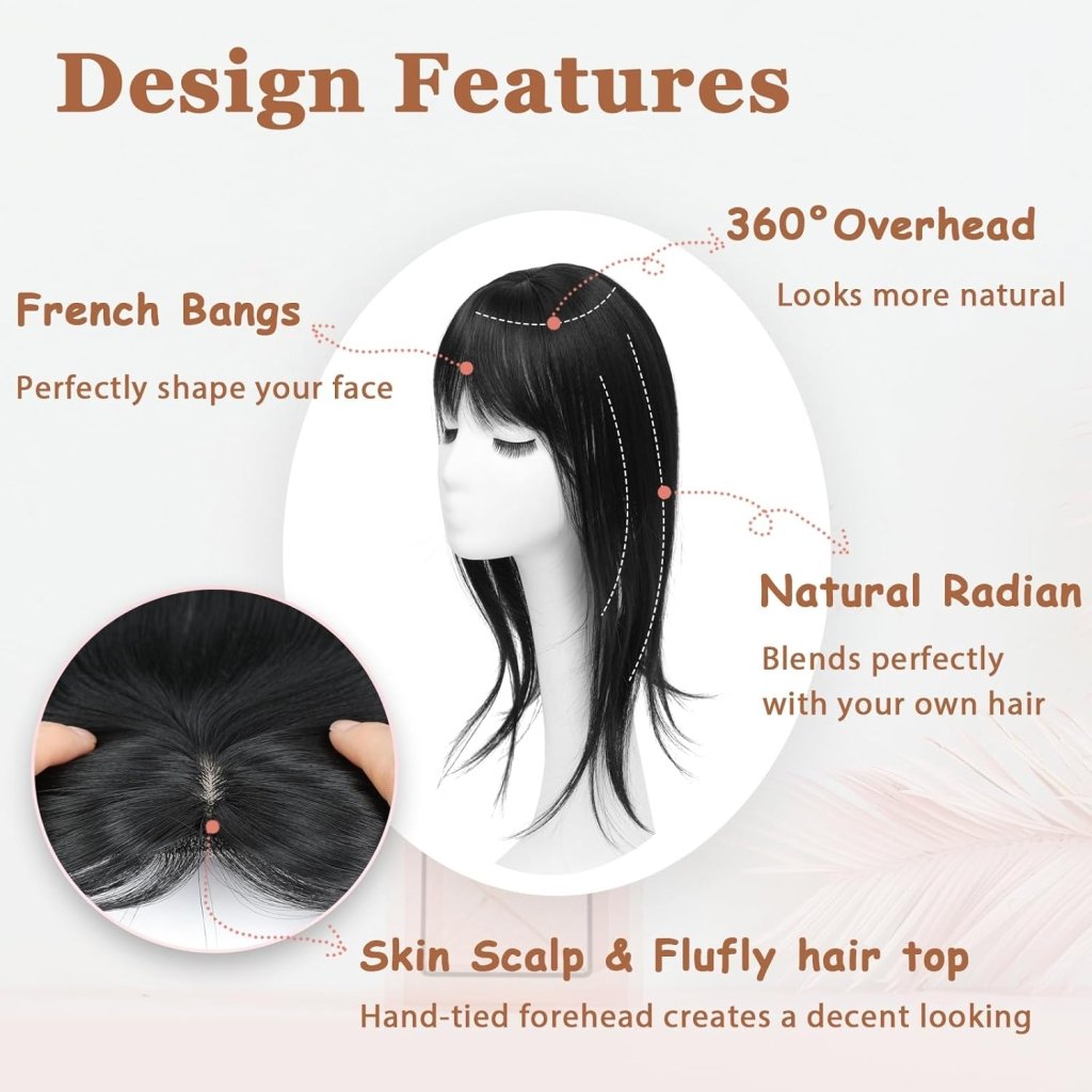 Hair Topper with Bangs Hair Clip 360° 3D Cover Fluffy Wigs Hair Piece with Thinning Hair - Wigtrends