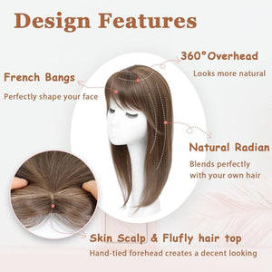 Hair Topper with Bangs Hair Clip 360° 3D Cover Fluffy Wigs Hair Piece with Thinning Hair - Wigtrends