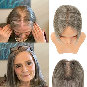 Hair Toppers for Women Gray Hair Toppers for Women 100% Remy Human Hair Grey Hair Toppers for Women with Thinning Hair Clip in Hair Toppers Short Hair Pieces for Women Real Hair Toppers Grey - Wigtrends