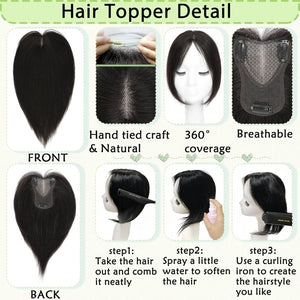 Hair Toppers for Women Real Human Hair 360° No Bangs Upgrade Lace Base Human Hair Toppers - Wigtrends