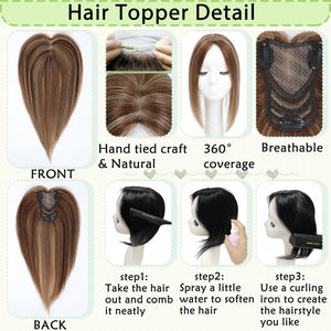 Hair Toppers for Women Real Human Hair 360° No Bangs Upgrade Lace Base Human Hair Toppers - Wigtrends