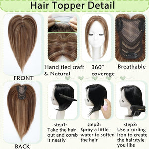 Hair Toppers for Women Real Human Hair 360° No Bangs Upgrade Lace Base Human Hair Toppers - Wigtrends