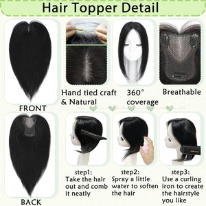 Hair Toppers for Women Real Human Hair 360° No Bangs Upgrade Lace Base Human Hair Toppers - Wigtrends